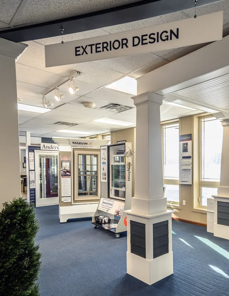 Kaz design center showroom exterior design area featuring windows and doors