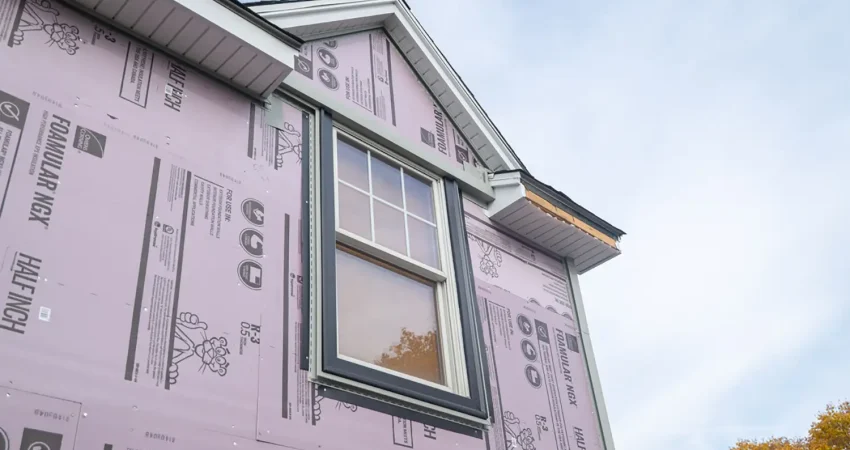 Exterior remodel siding insulation underlay and new replacement window installed