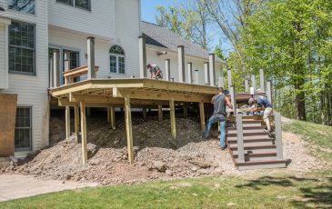 Beautiful outdoor deck Elevated deck on rear of home, under construction