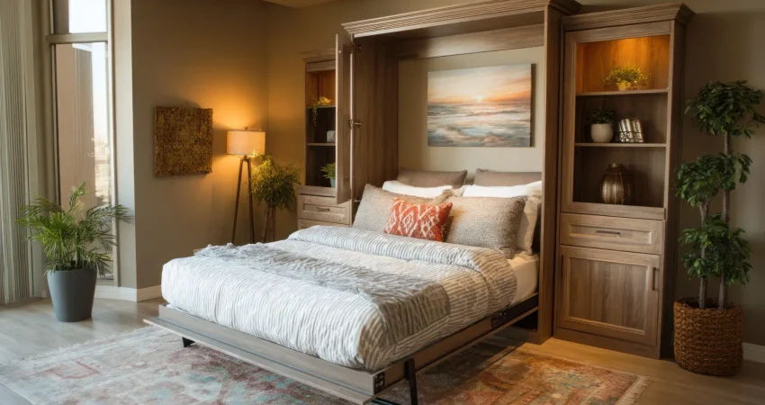 Murphy bed in a guest bedroom