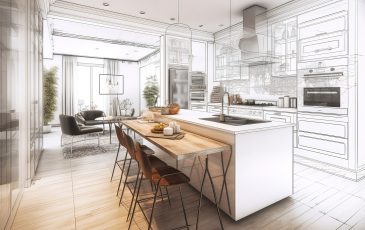 Stylish kitchen interior with modern furniture. Generative AI Stylish kitchen interior with modern furniture