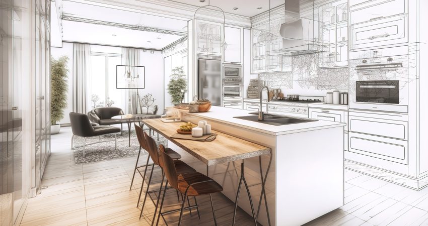 Stylish kitchen interior with modern furniture